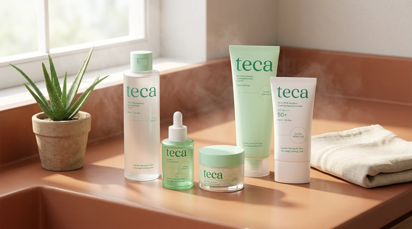 Tecateca Calming skincare product lineup editorial blog cover