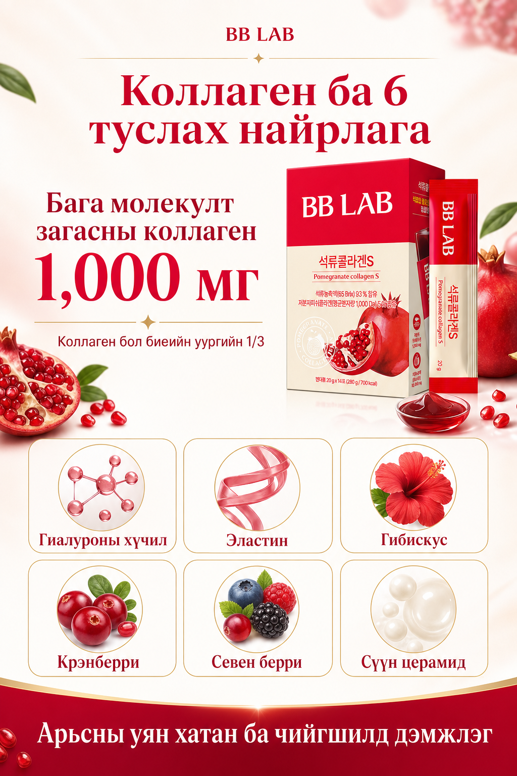 Коллаген ба 6 туслах найрлага — арьсны уян хатан, чийгшил