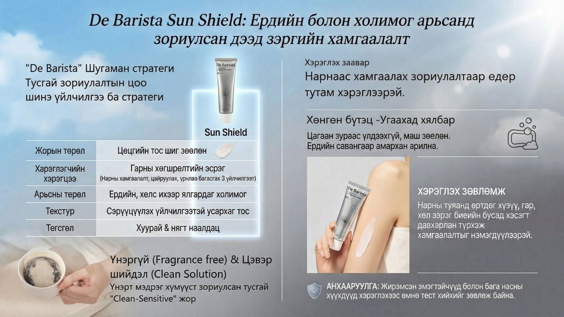Дэ Бариста Нарны Хамгаалалттай Гарын Тос SPF50+ PA++++ 4