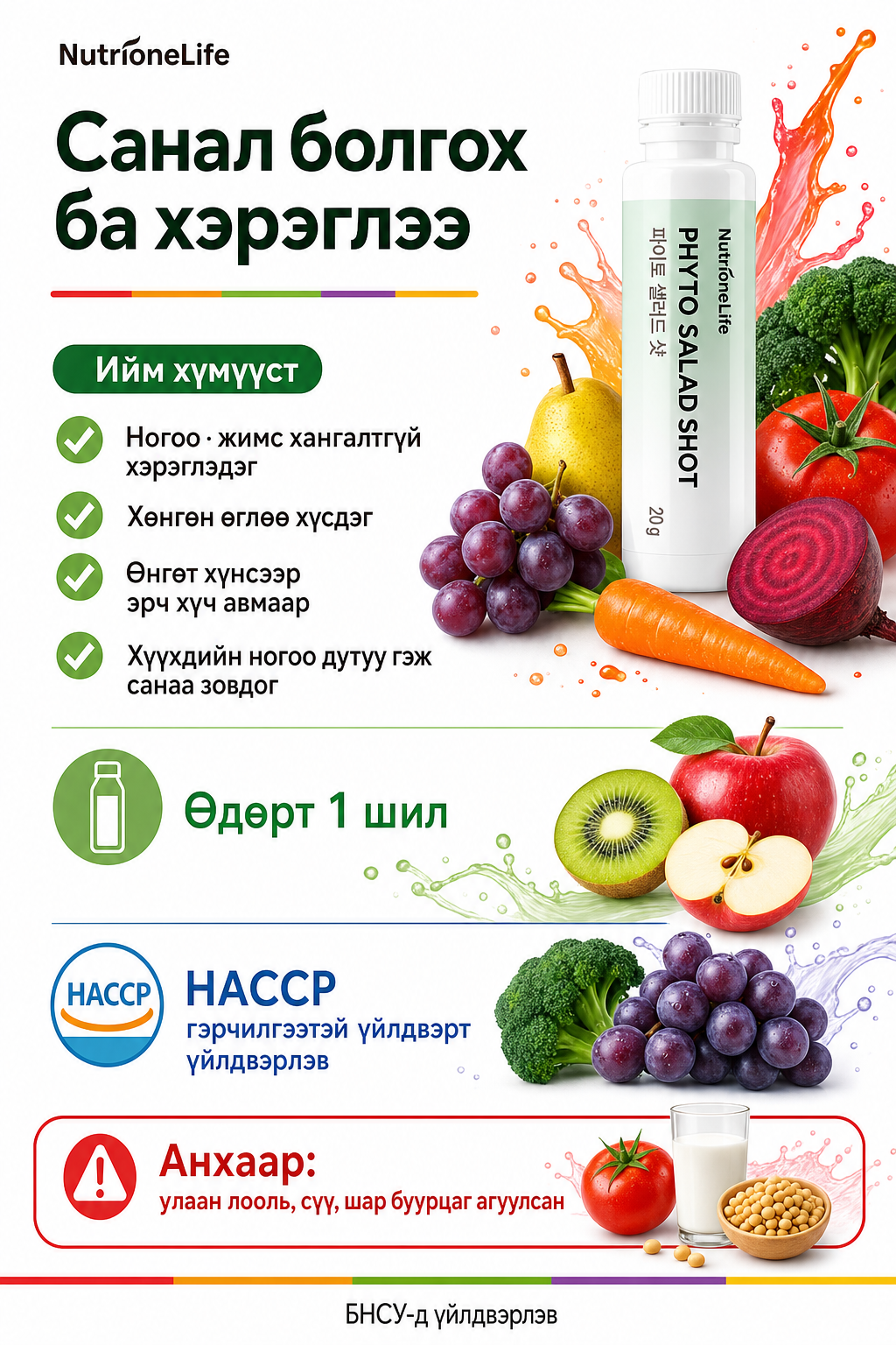 Санал болгох, HACCP, харшил: улаан лооль·сүү·шар буурцаг