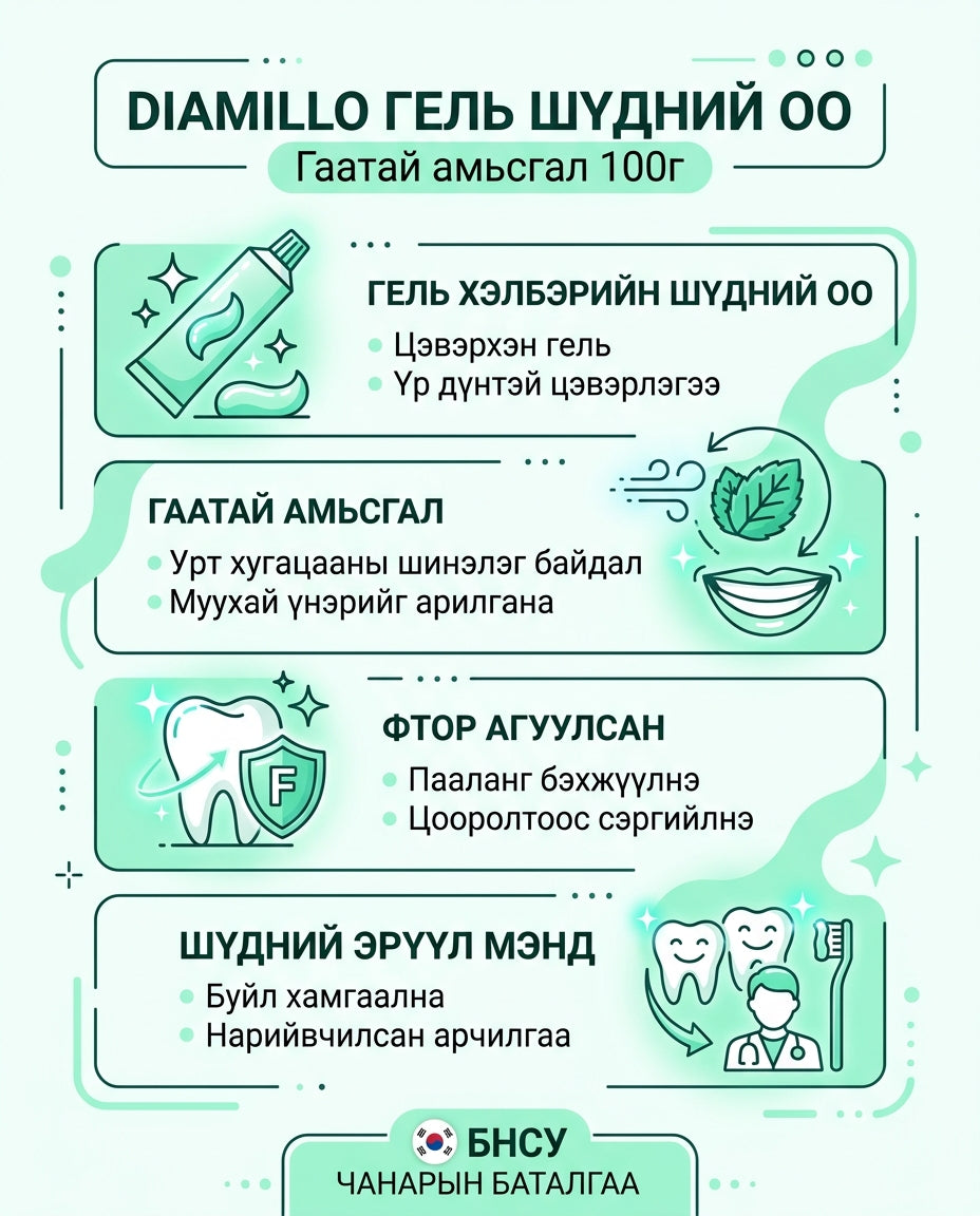 Diamillo Гель шүдний оо Гаатай амьсгал 100г 1