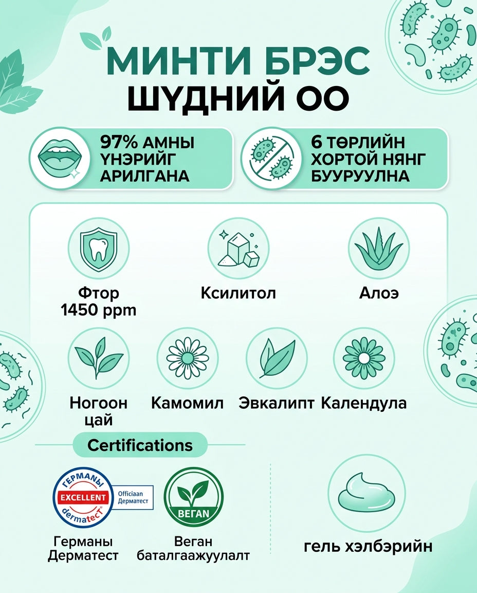 Диамилло Жэлла Минти Брэс шүдний оо - орц найрлага, клиникийн туршилт